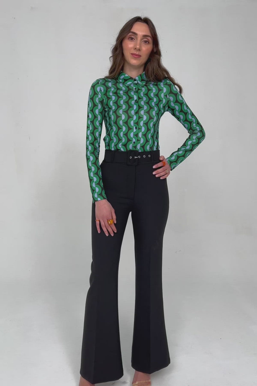 Patterned Micro Shirt Green Mix