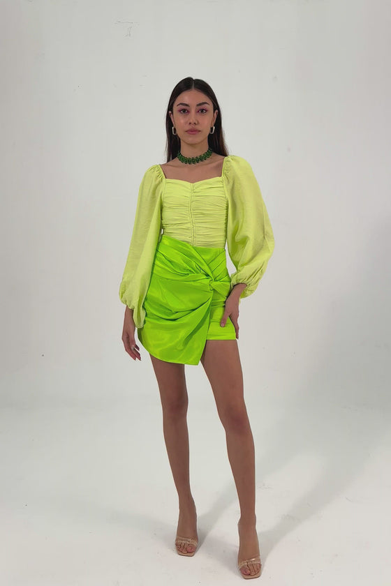 BUTTON DETAILED SATIN SKIRT - GREEN