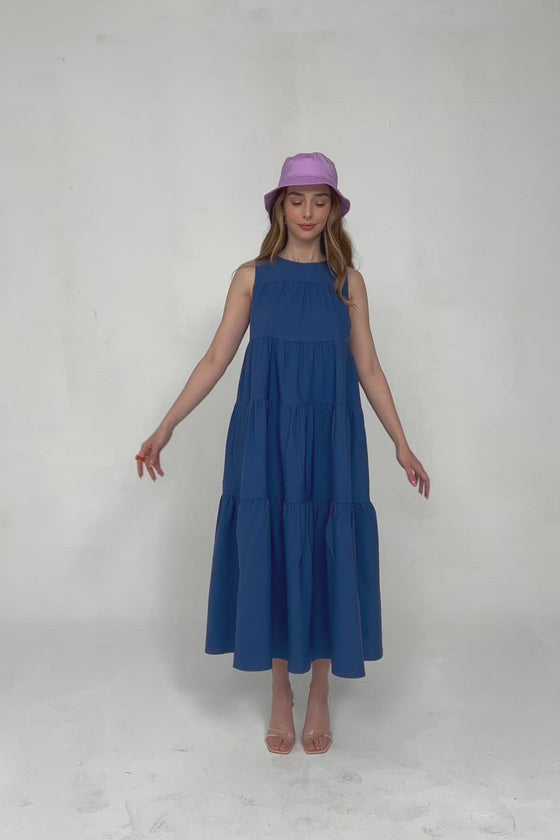 Layered Midi Size Dress Indigo Blue