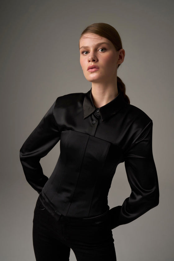 Satin corset with long sleeves