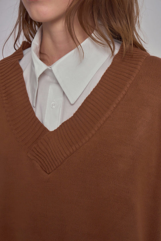 Brown V Neck Knitwear Sweater