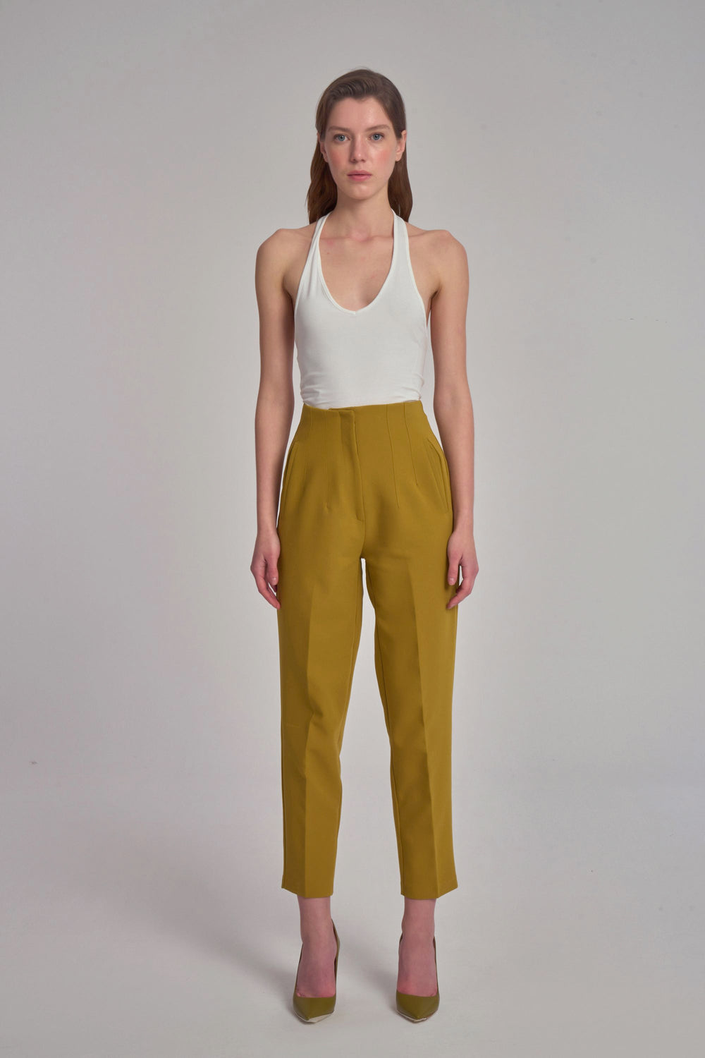 Rechte broek met hoge taille - olijfgroen