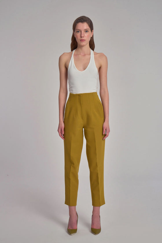 Pantalon Droit Taille Haute - Olive