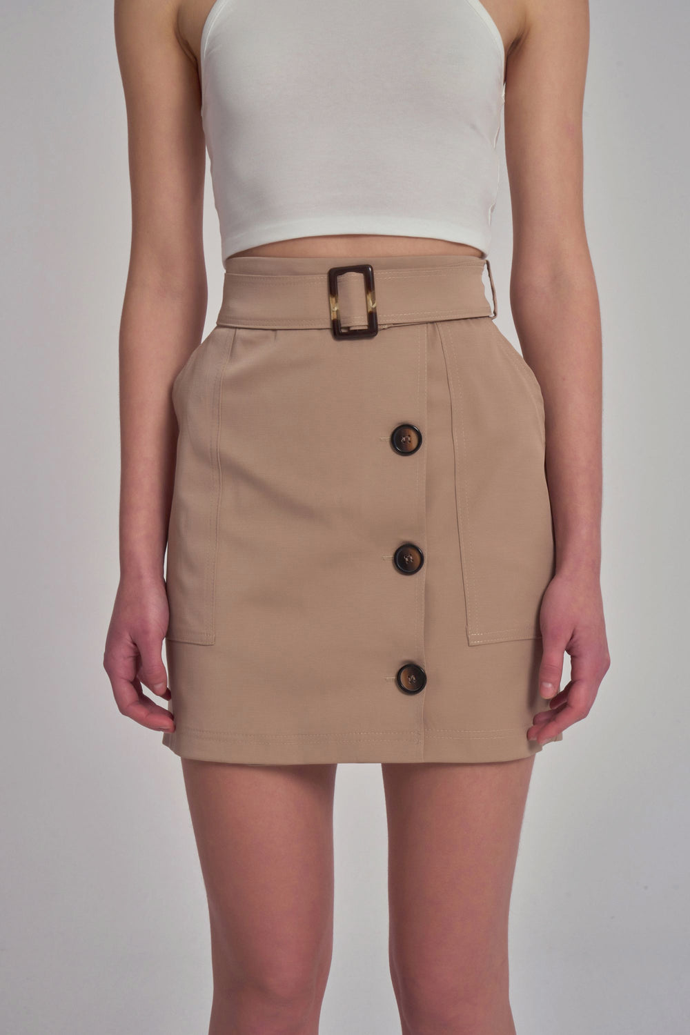 Button Front Skirt - Beige