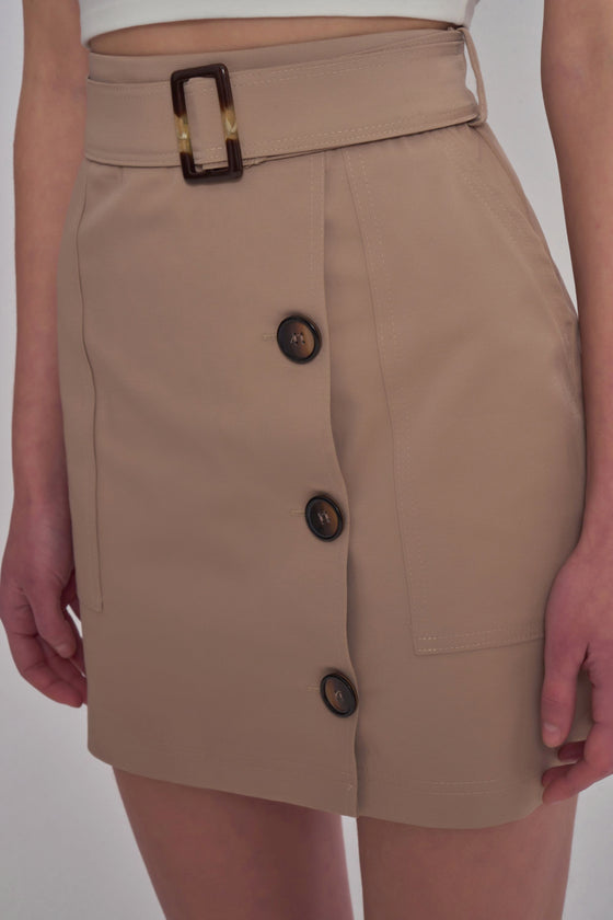 Button Front Skirt - Beige