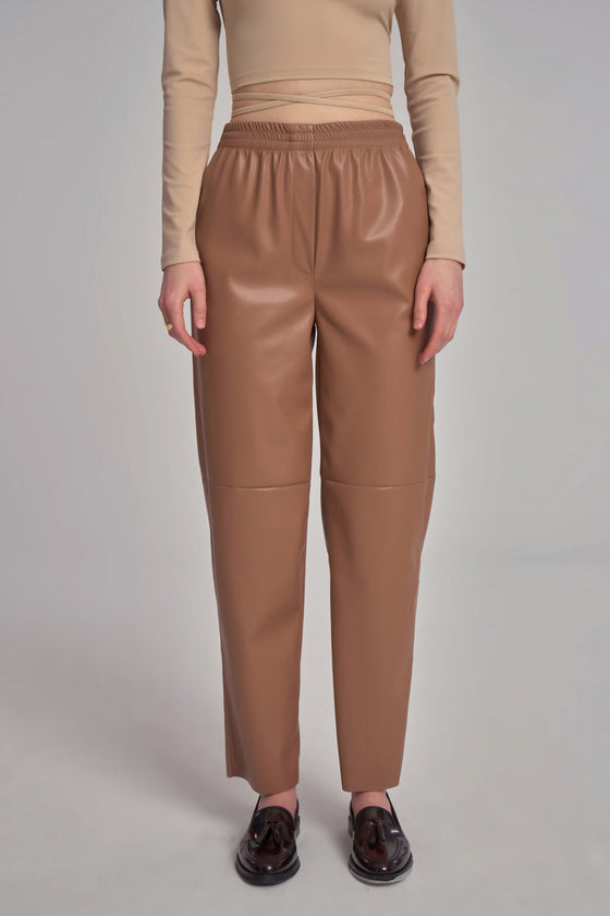 Leather Jogger Pants - Brown