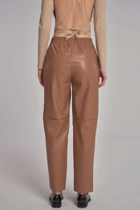 Leather Jogger Pants - Brown