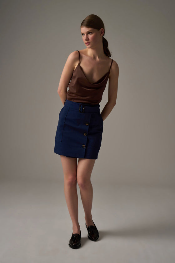 Button Front Skirt - Dark Blue