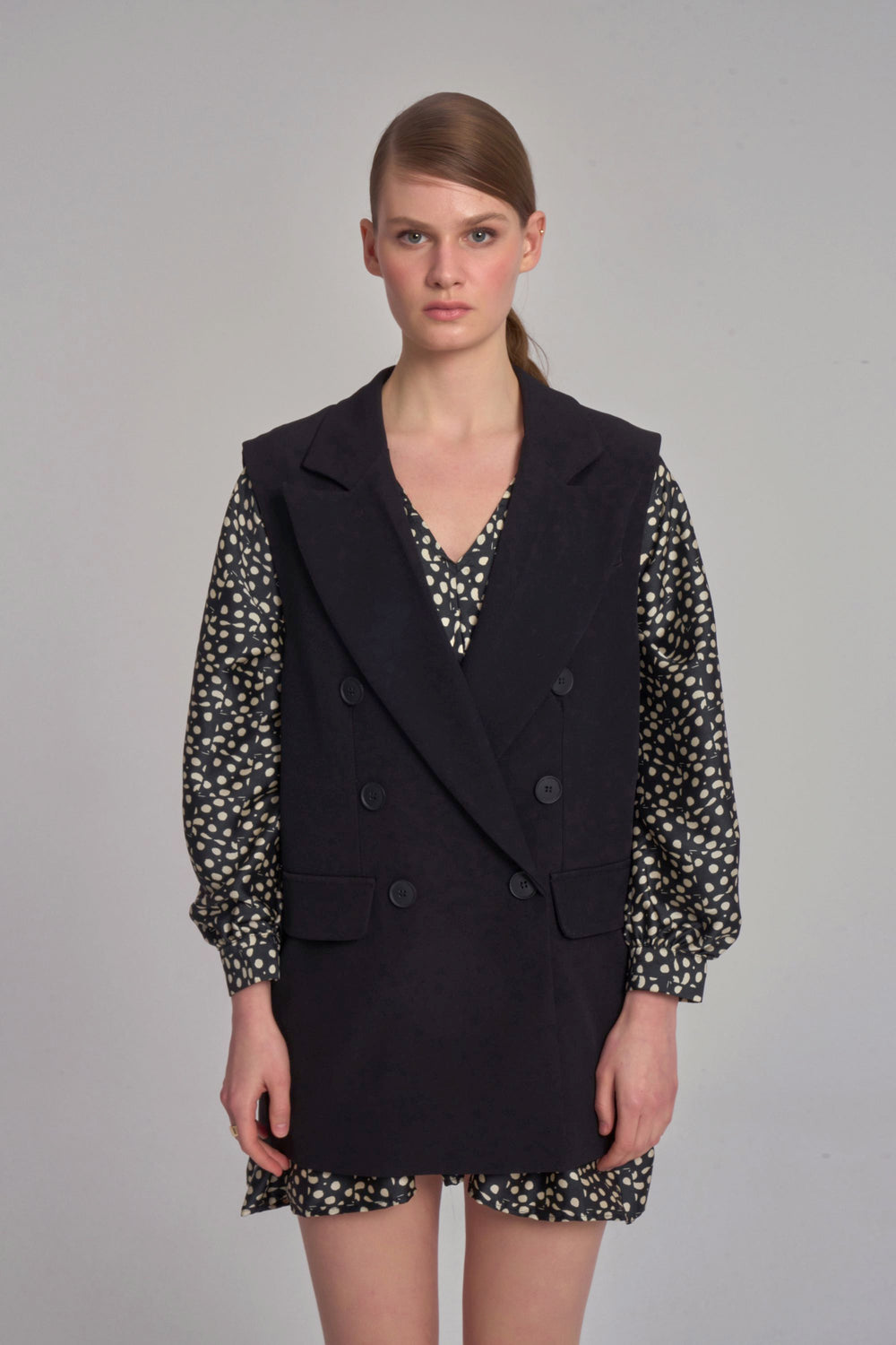 Double Breasted Collar Jacket - Black