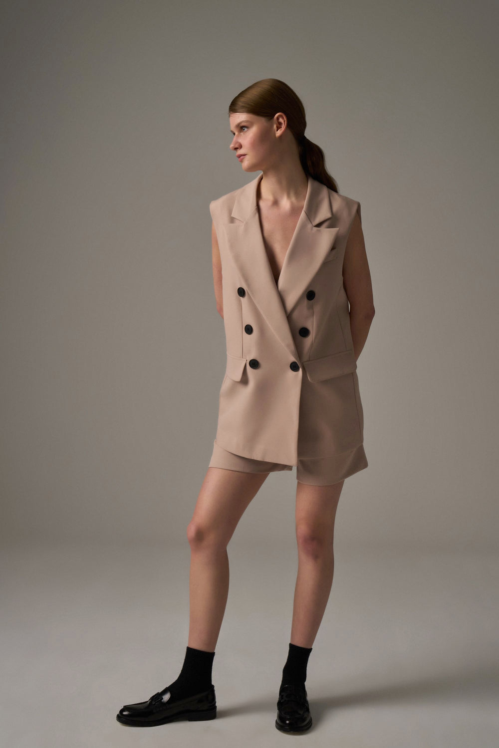 Double Breasted Collar Jacket - Beige