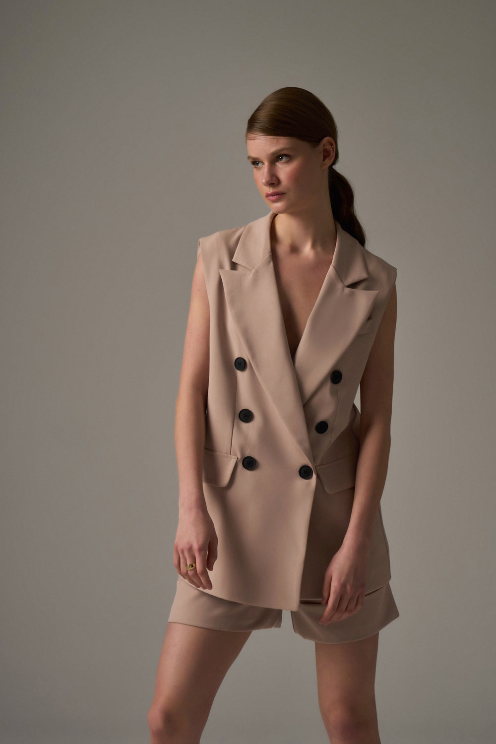 Double Breasted Collar Jacket - Beige