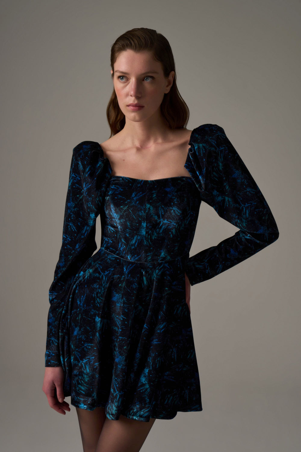 Corset Patterned Velvet Dress