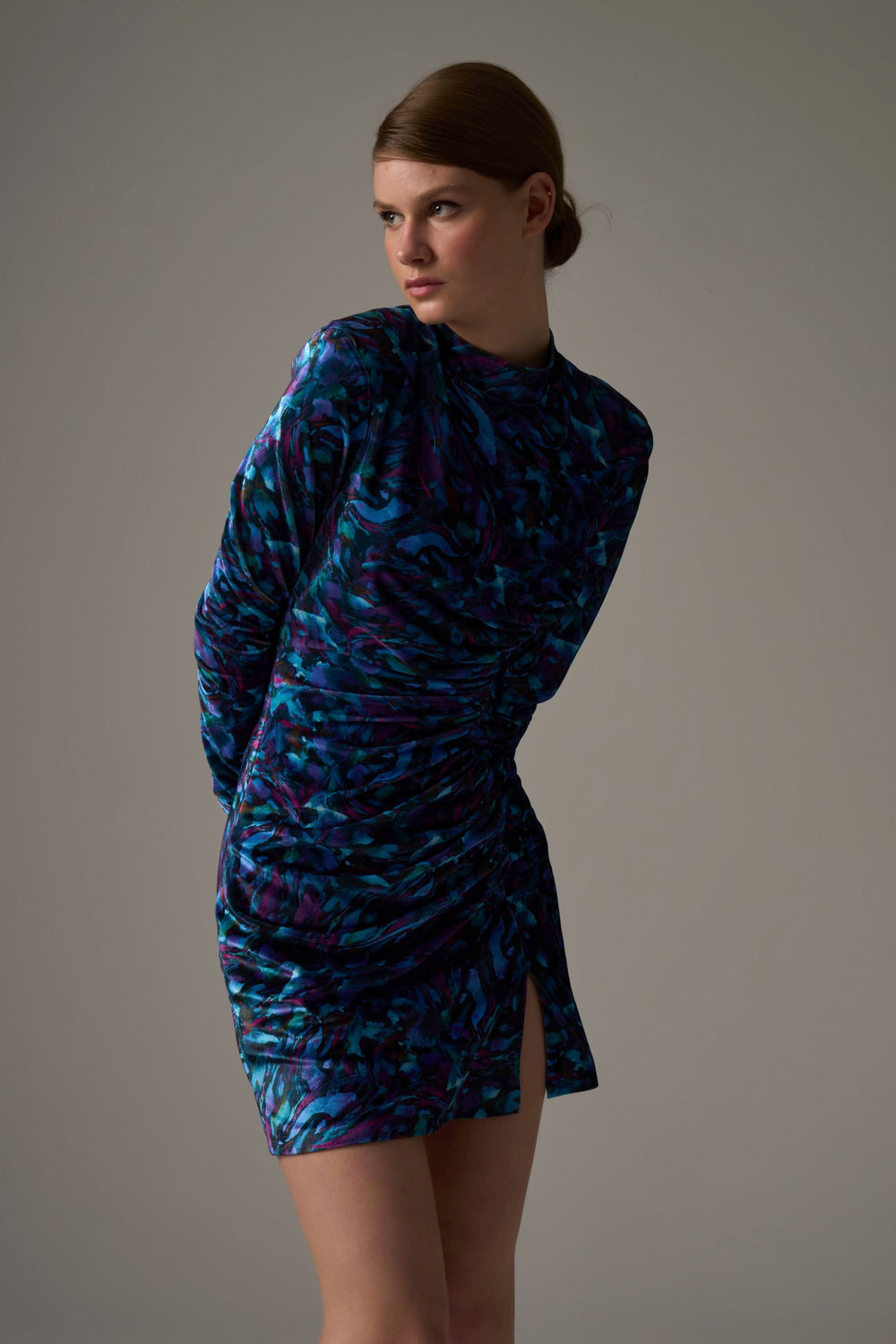 Abstract Patterned Pleated Velvet Dress