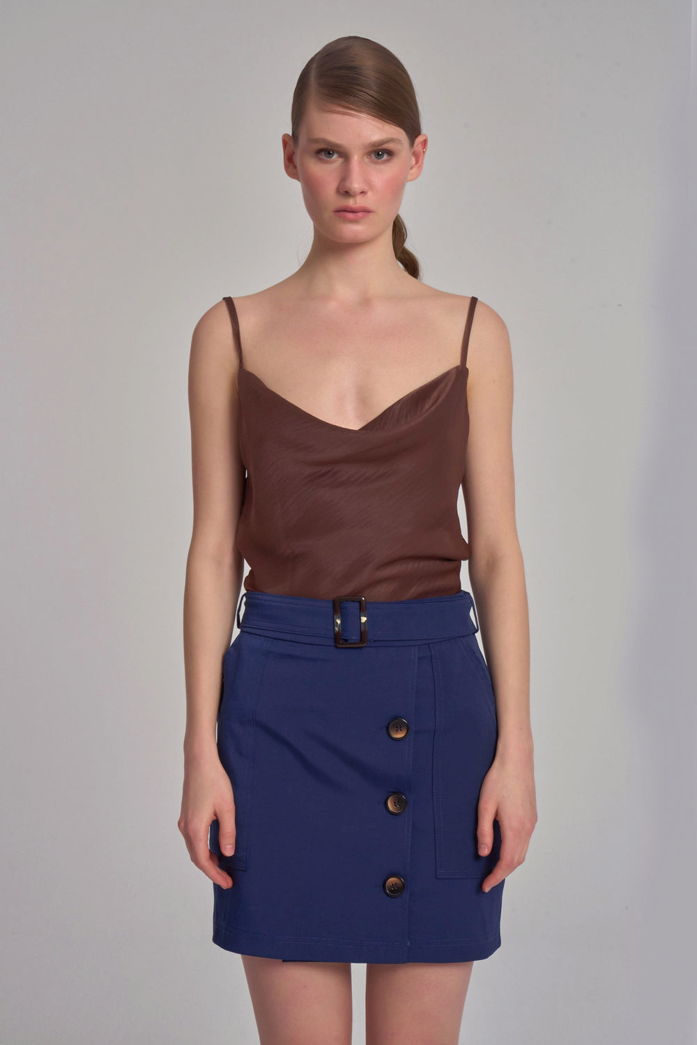 Button Front Skirt - Dark Blue