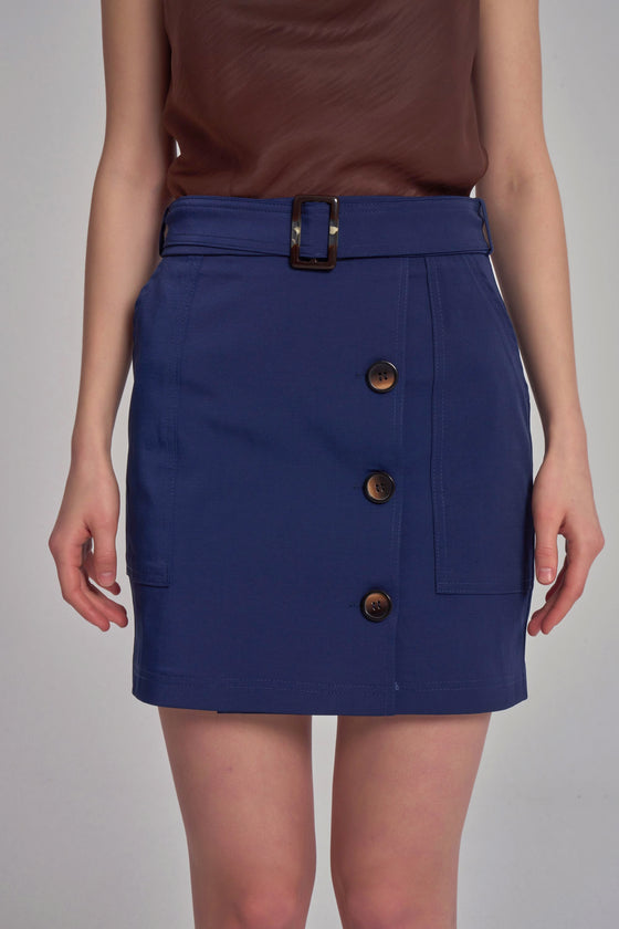 Button Front Skirt - Dark Blue