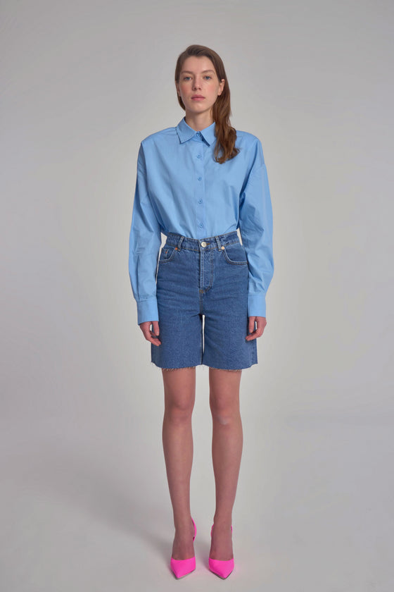 Padded Oversized Shirt - Blue