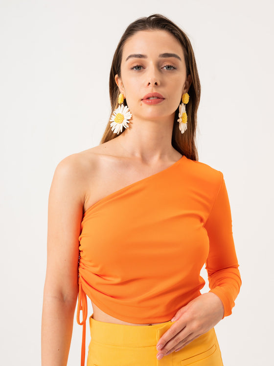 Slash Shoulder Blouse - Orange