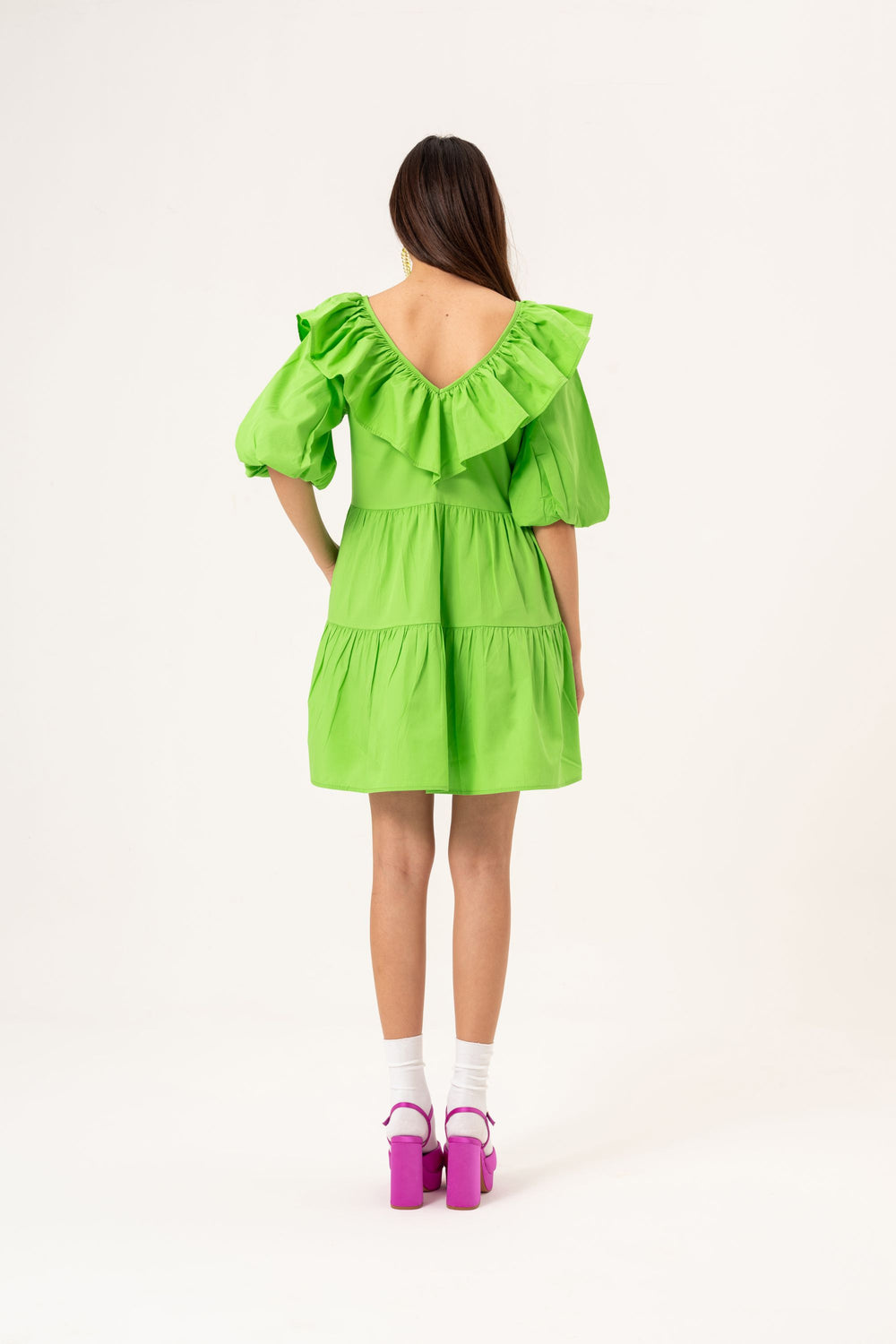 FRILLY MINI DRESS - GREEN