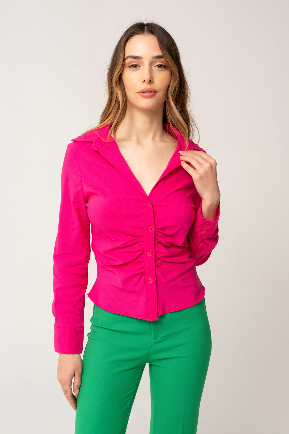 Shirred Fit Shirt Fuchsia