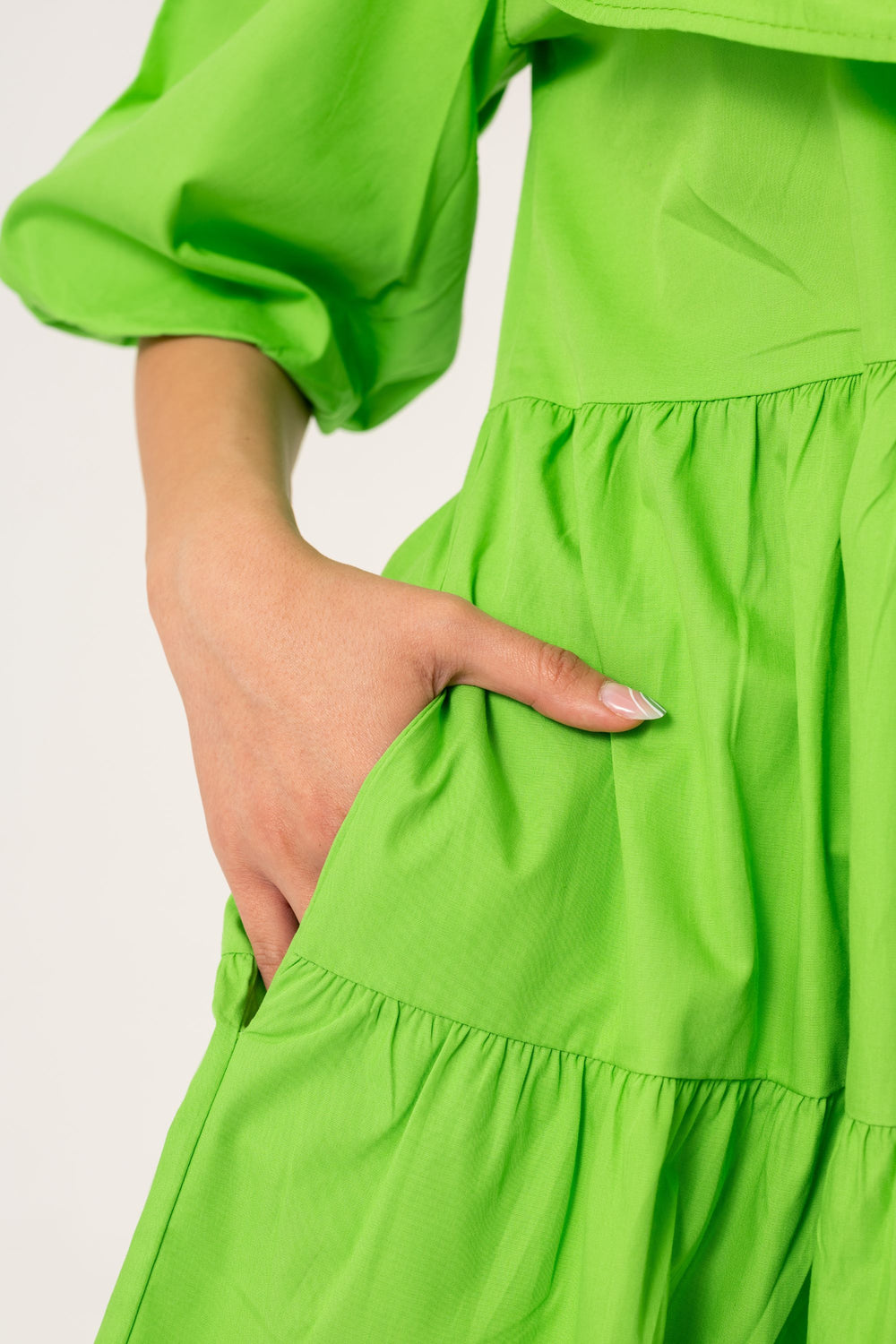 FRILLY MINI DRESS - GREEN