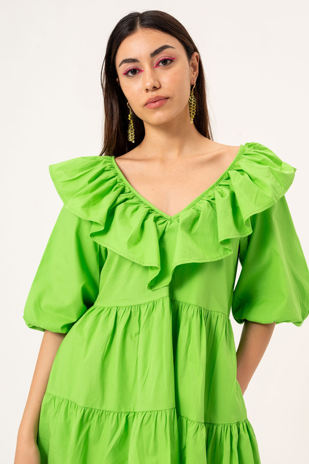 FRILLY MINI DRESS - GREEN