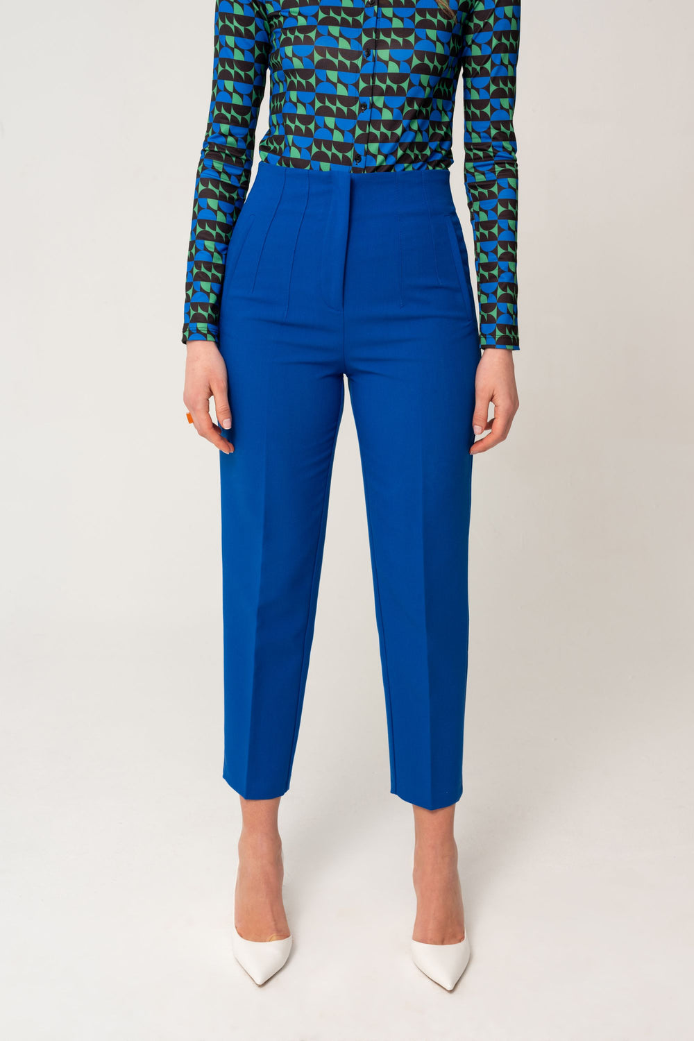 Blauwe broek met platte voorkant