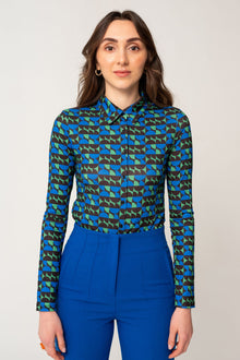  Blauw overhemd met patroon