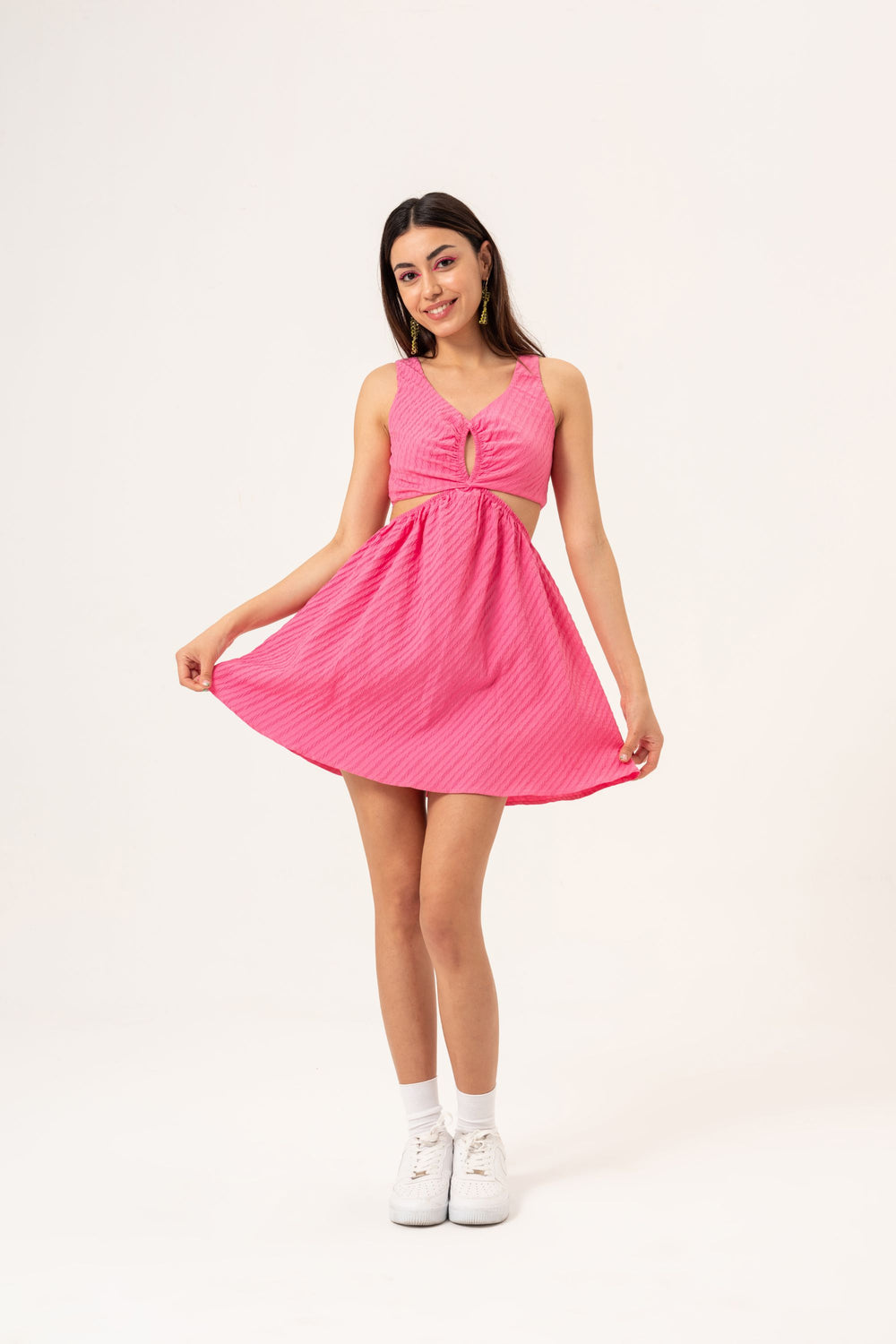 CUT OUT DETAIL MIDI DRESS - PINK