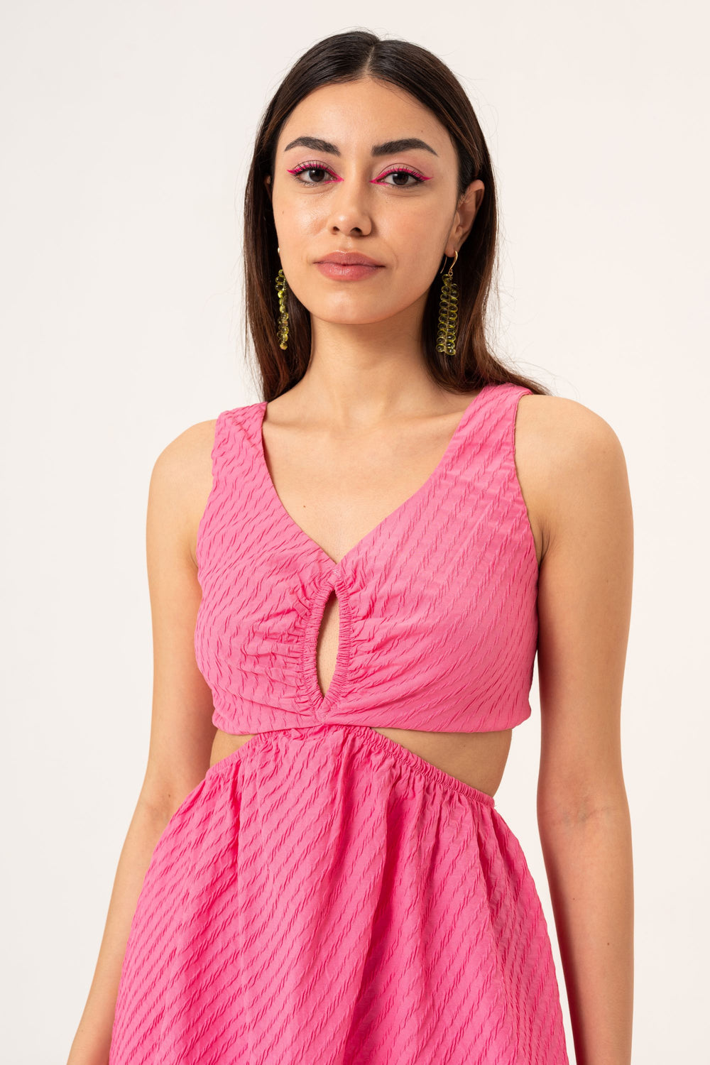 CUT OUT DETAIL MIDI DRESS - PINK