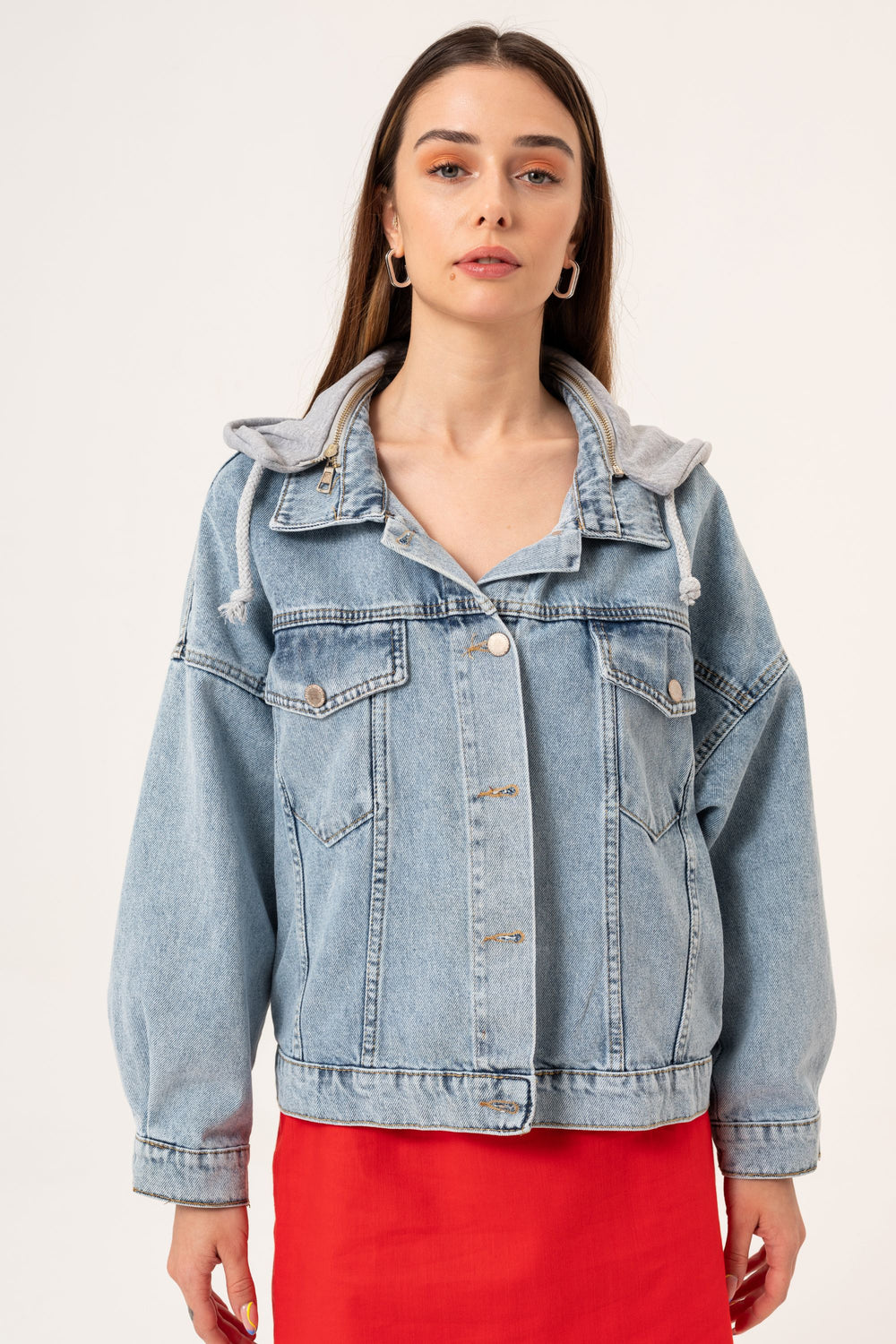 HOODED OVERSIZED DENIM JACKET