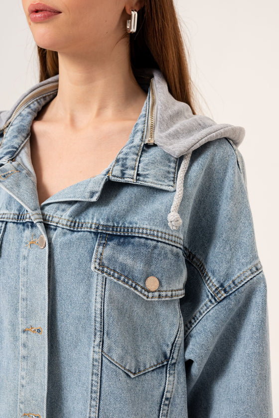 HOODED OVERSIZED DENIM JACKET