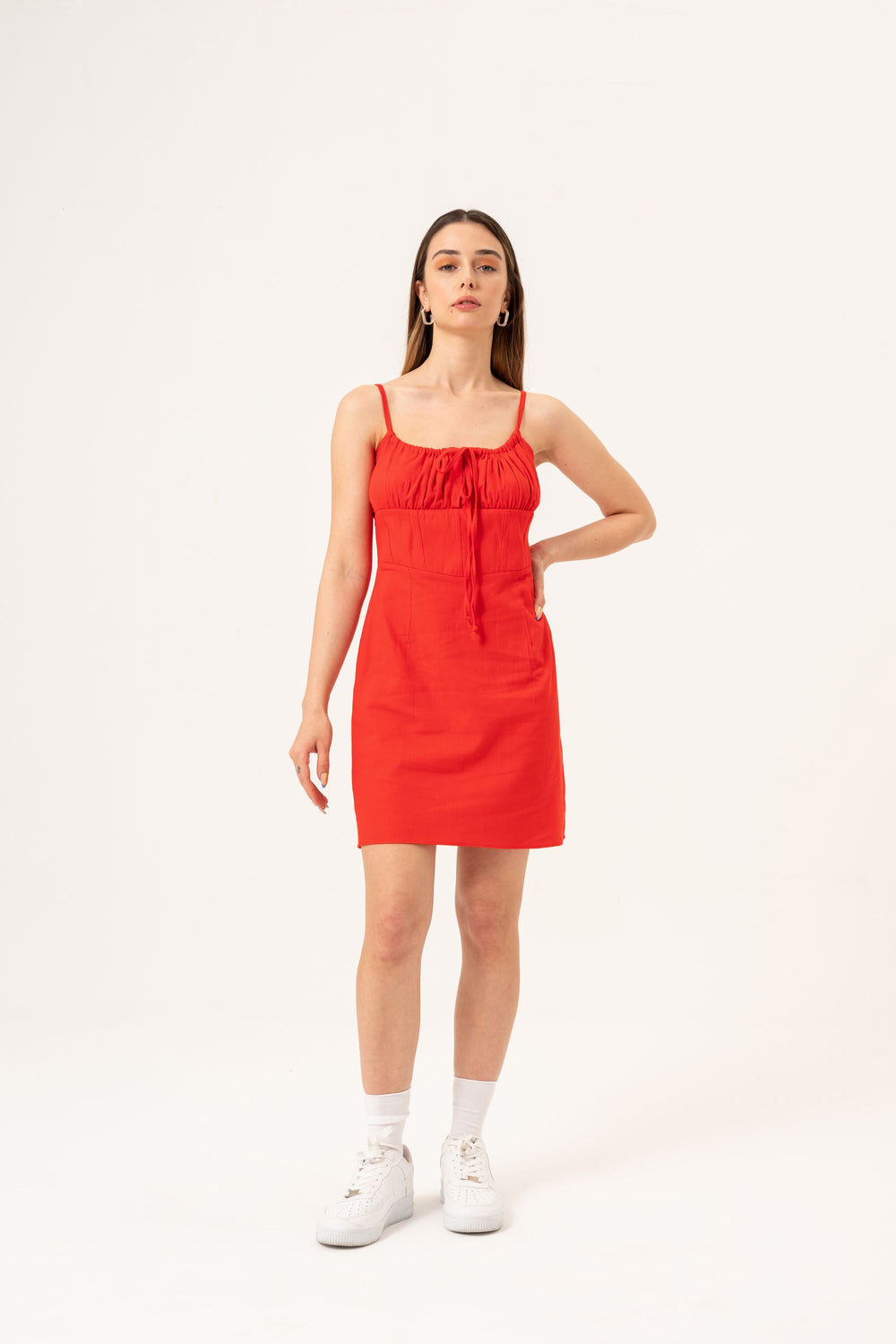 BALEEN DETAILED MINI DRESS - RED