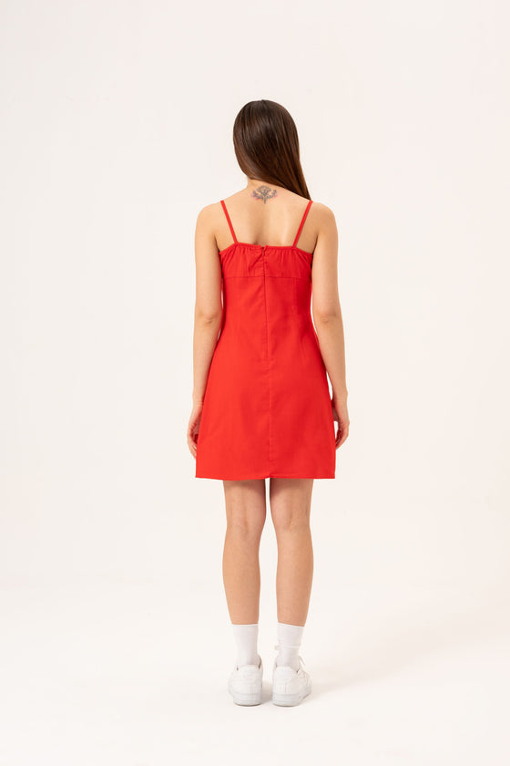 BALEEN DETAILED MINI DRESS - RED