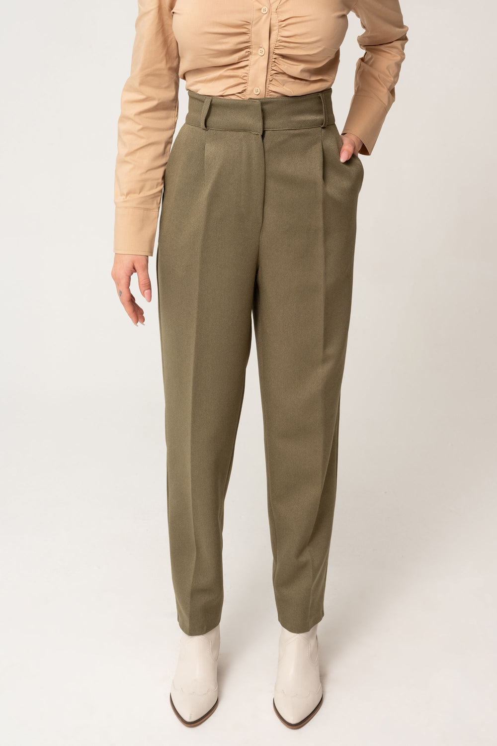 High Waist Carrot Pants Khaki