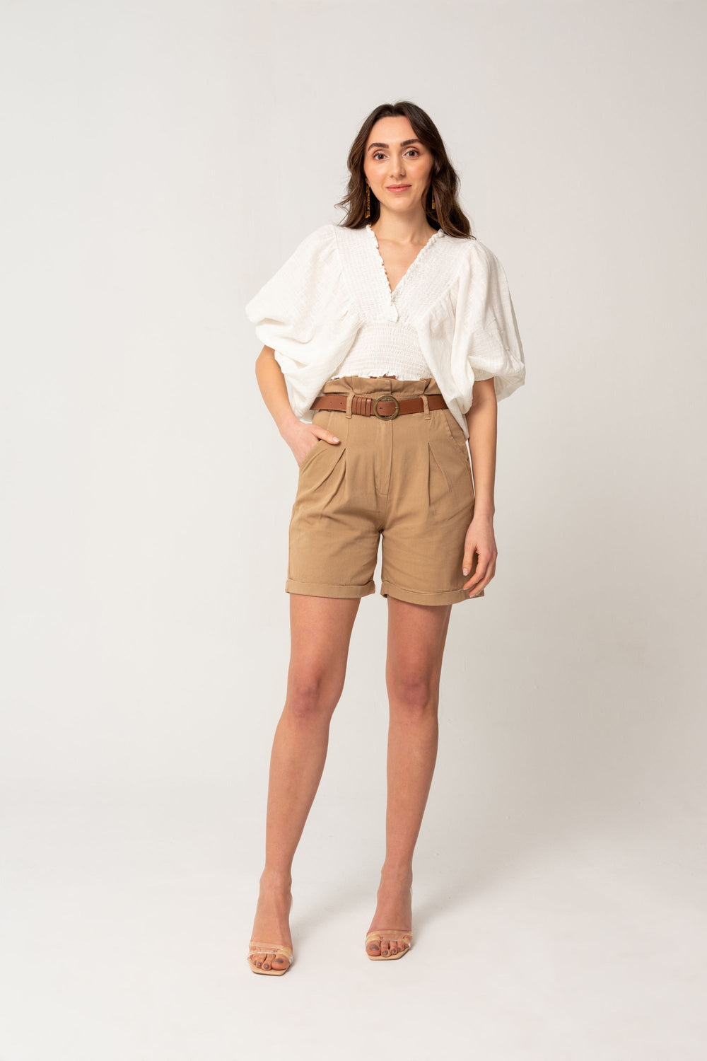 Pleated Gabardine Shorts