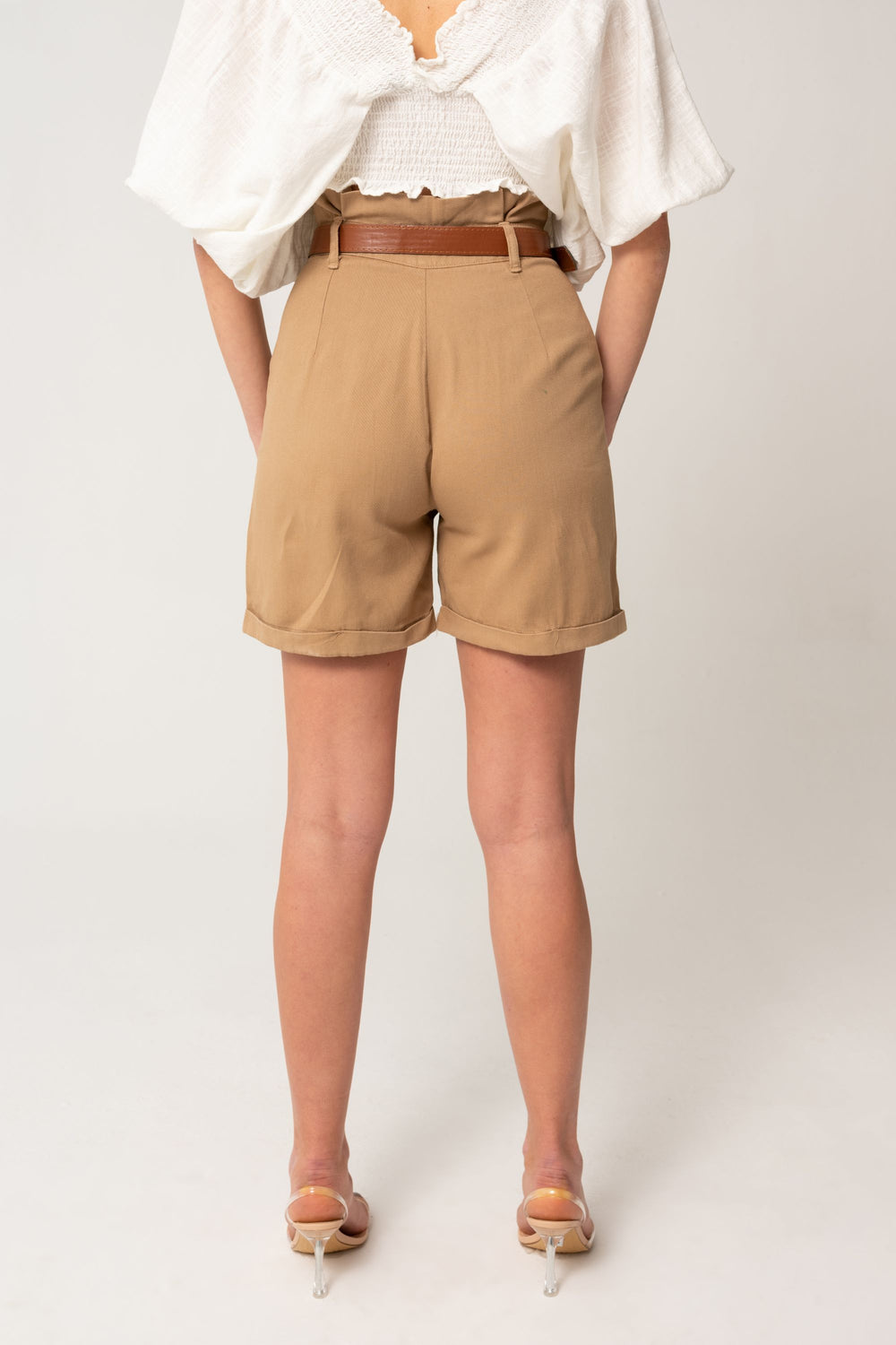 Short en gabardine plissé