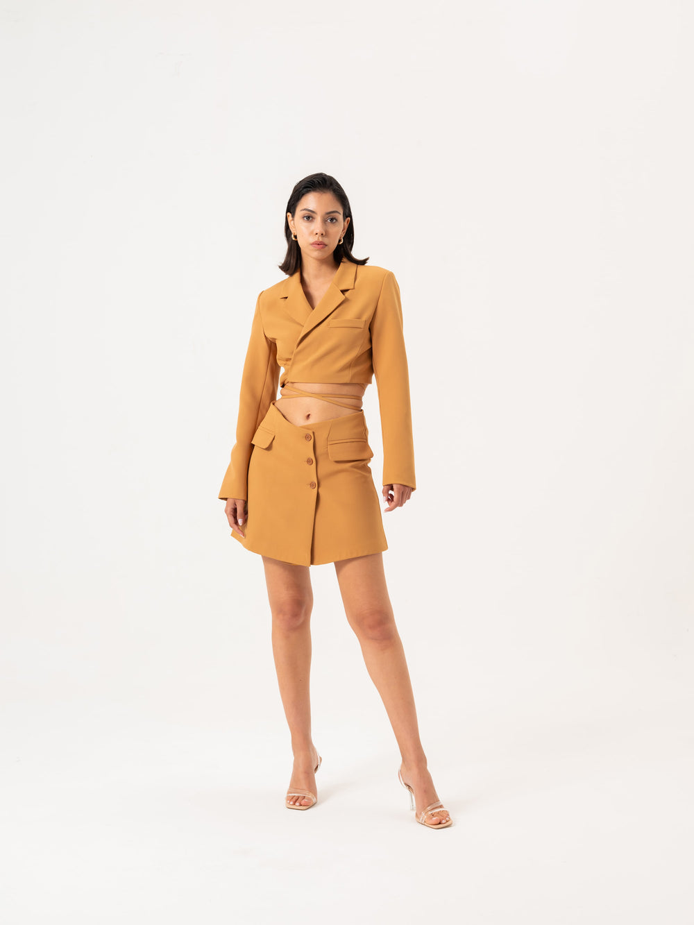 Knotted Jacket Skirt Costume - Tan