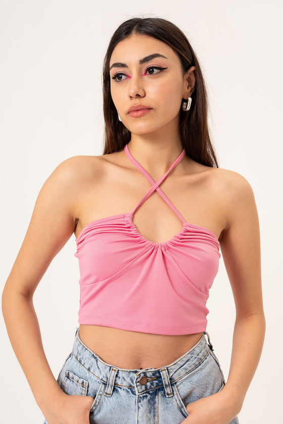 Crop top à bretelles fines - Rose