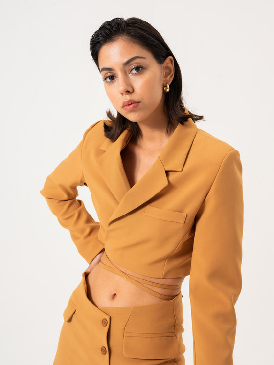 Knotted Jacket Skirt Costume - Tan