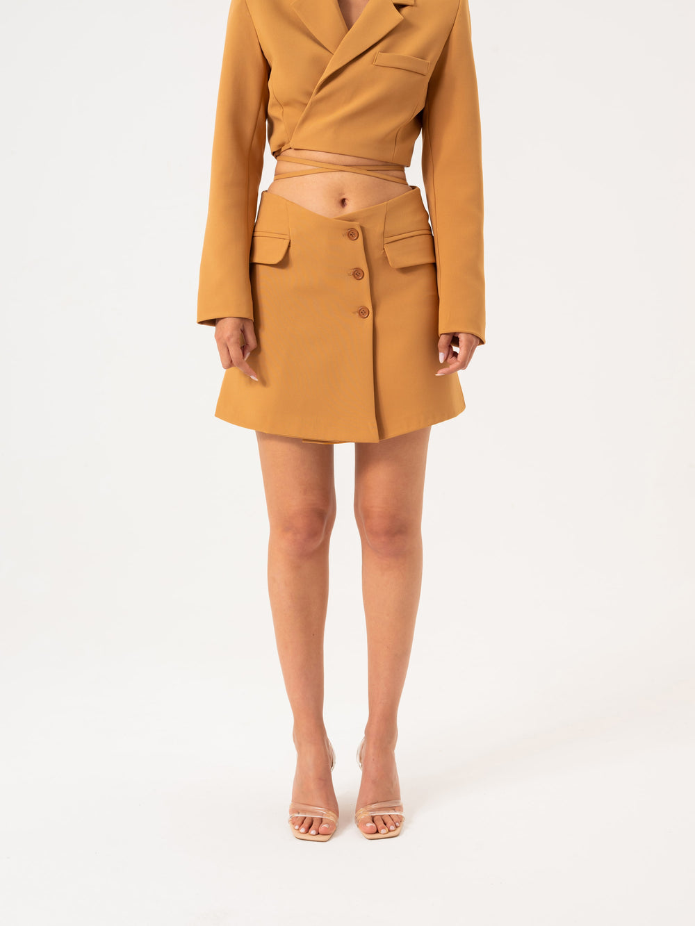 Knotted Jacket Skirt Costume - Tan