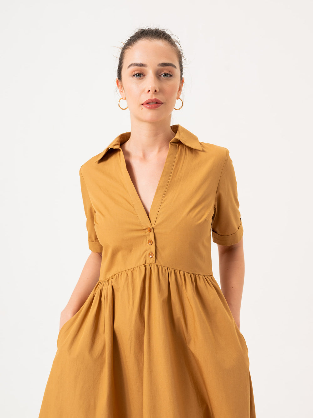 Midi size shirt dress- Camel