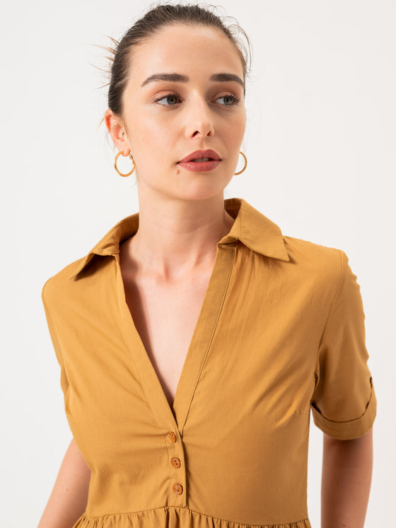 Robe de chemise de taille midi- Camel