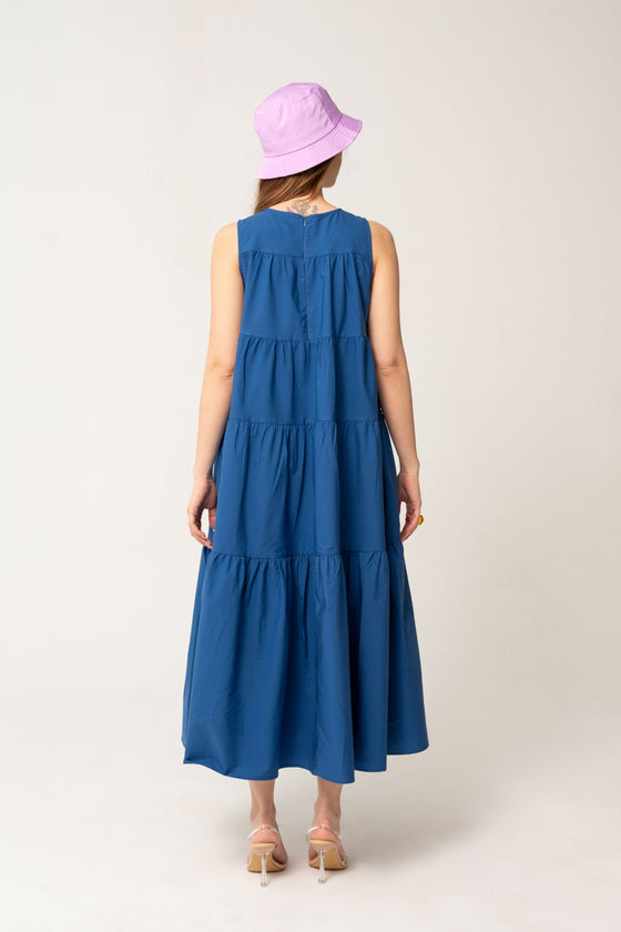 Layered Midi Size Dress Indigo Blue