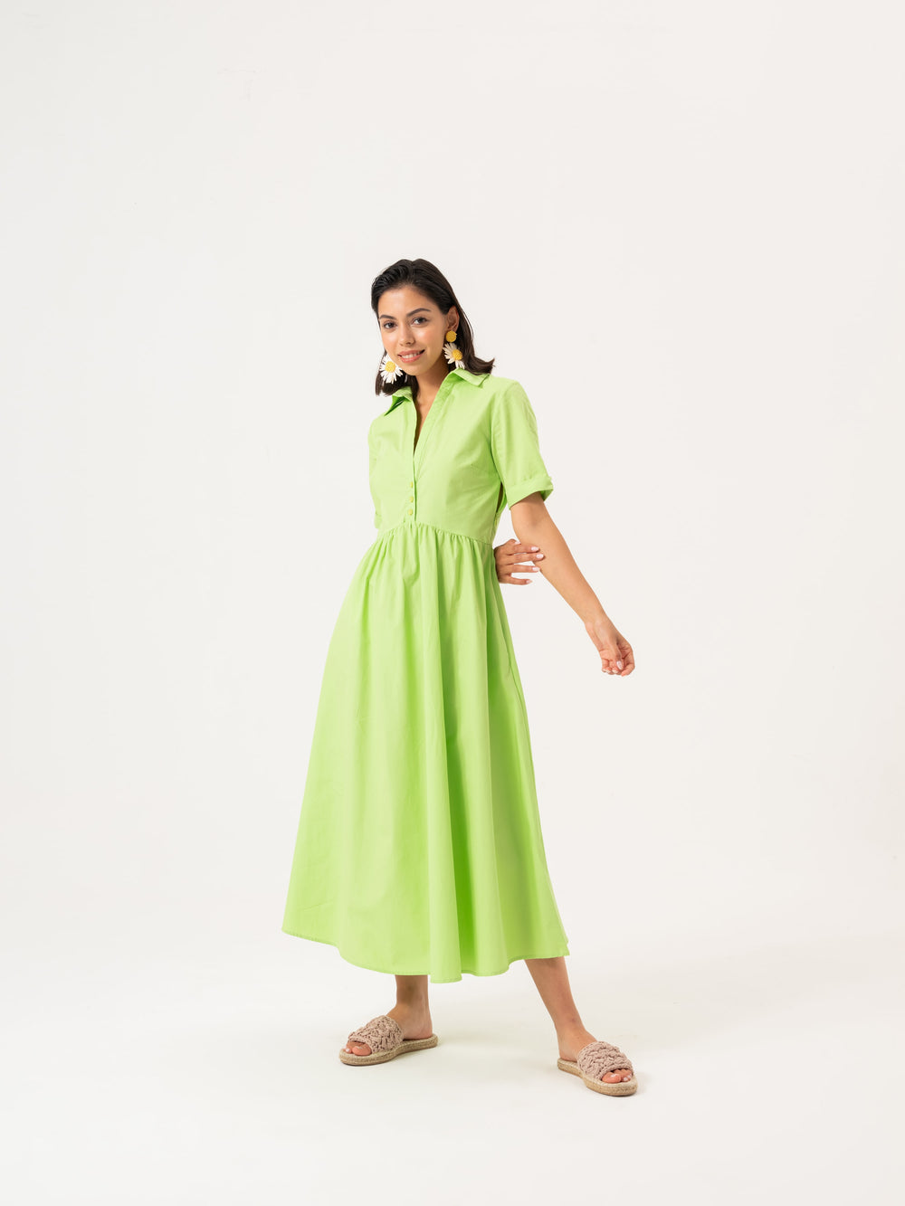 Robe de chemise de taille midi- Lime