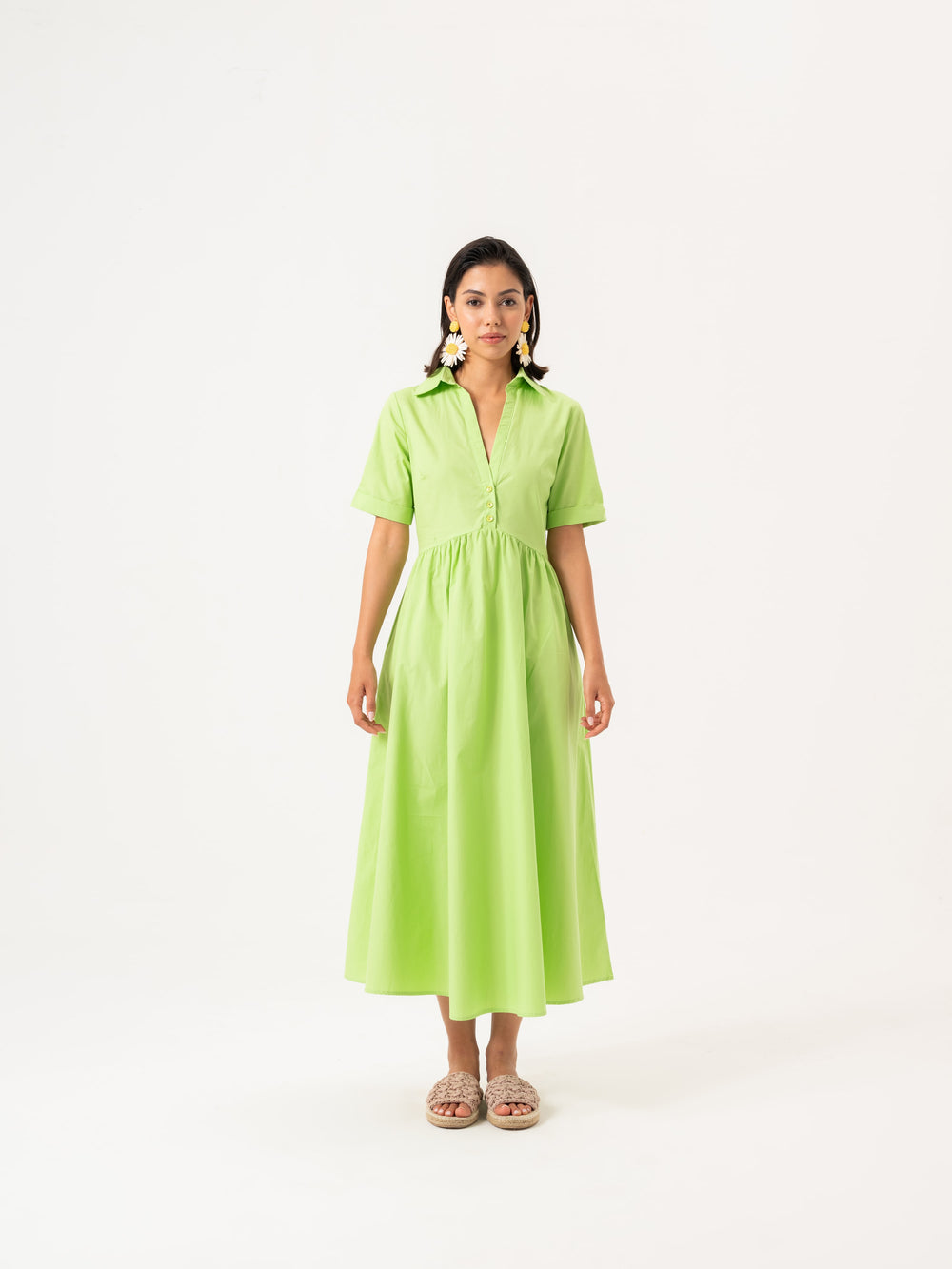 Robe de chemise de taille midi- Lime