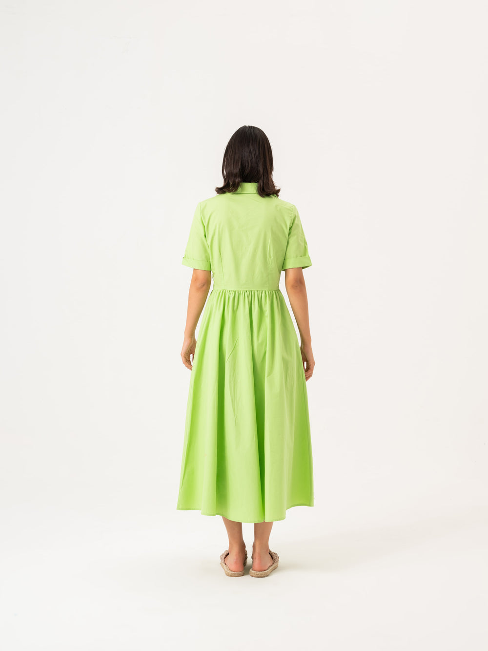 Robe de chemise de taille midi- Lime