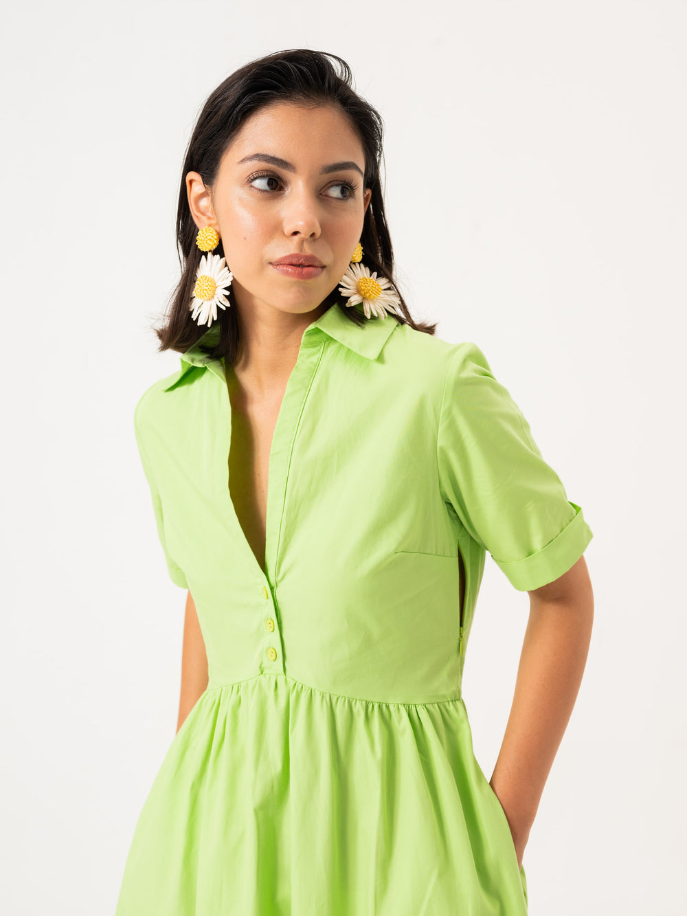 Robe de chemise de taille midi- Lime