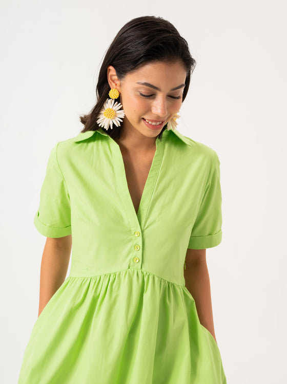 Robe de chemise de taille midi- Lime