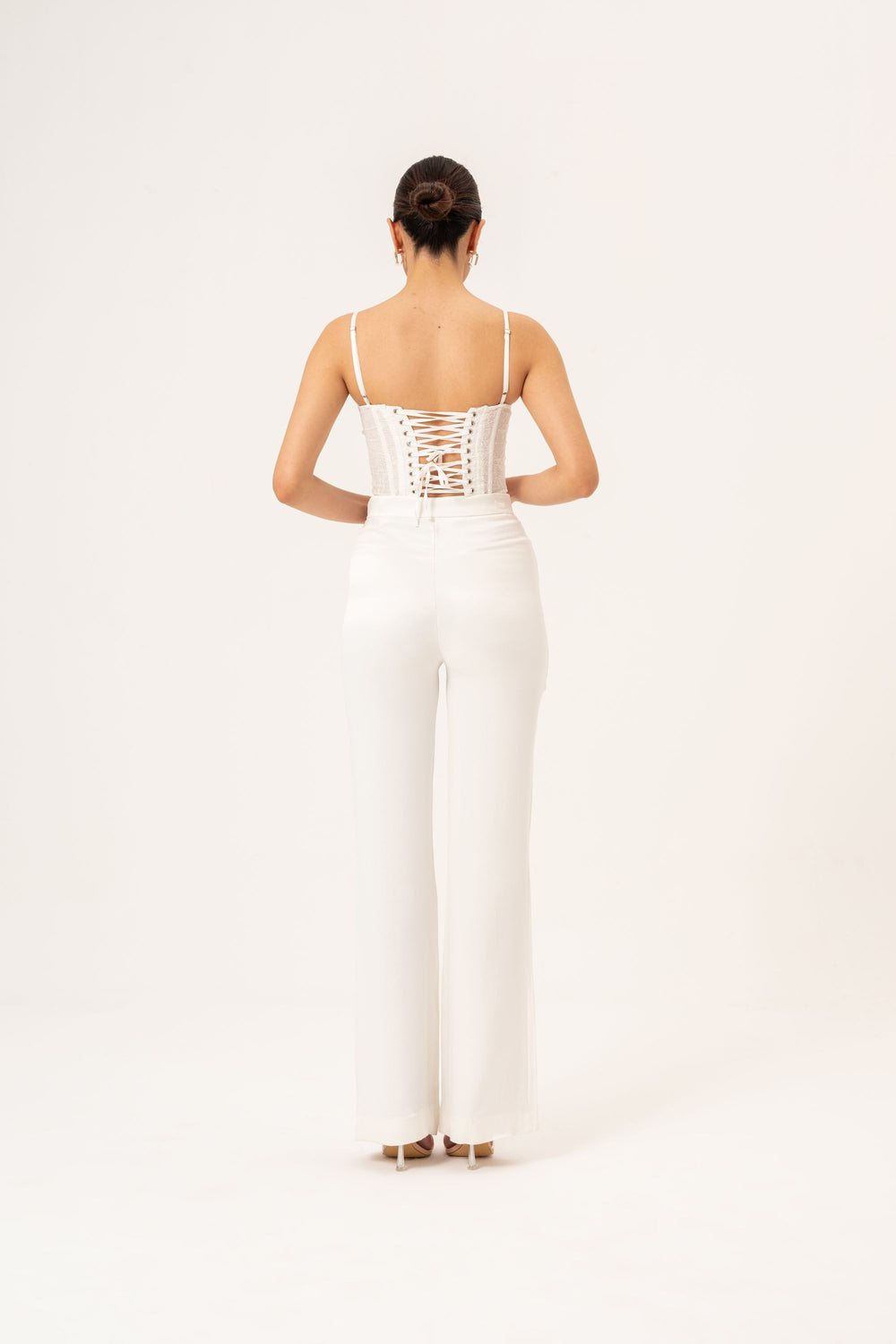 SATIN FLARE PANTS - ECRU