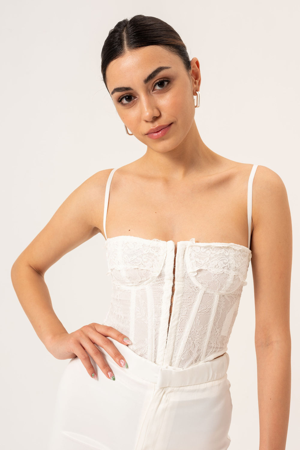 Top corset en dentelle - Blanc